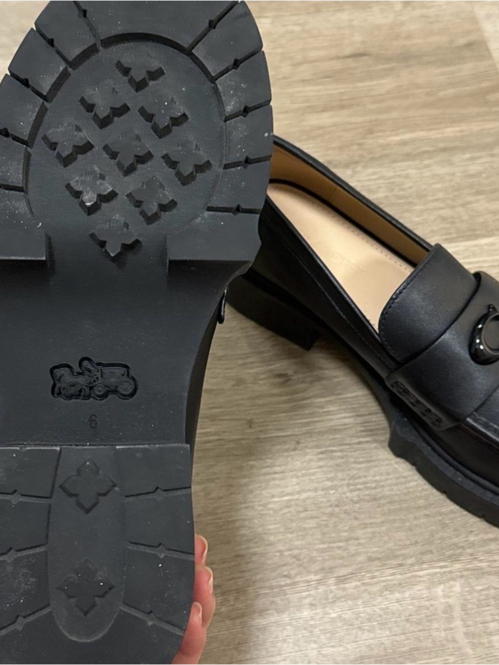 Coach Black Leather Lug-Sole Loafers with Signature Hardware - Picture 5 of 7